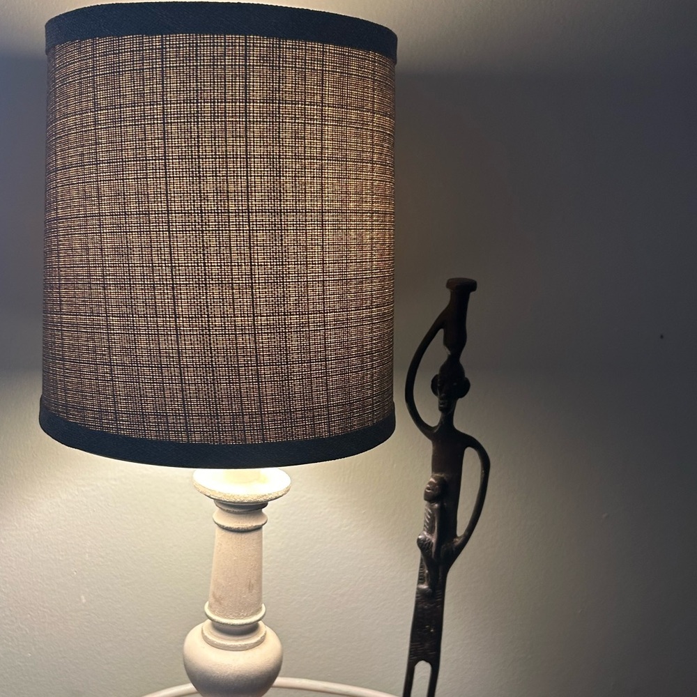 Cottagecore white wood shabby chic Table Desk Lamp with Grey Gray Shade 20” - Picture 6 of 14